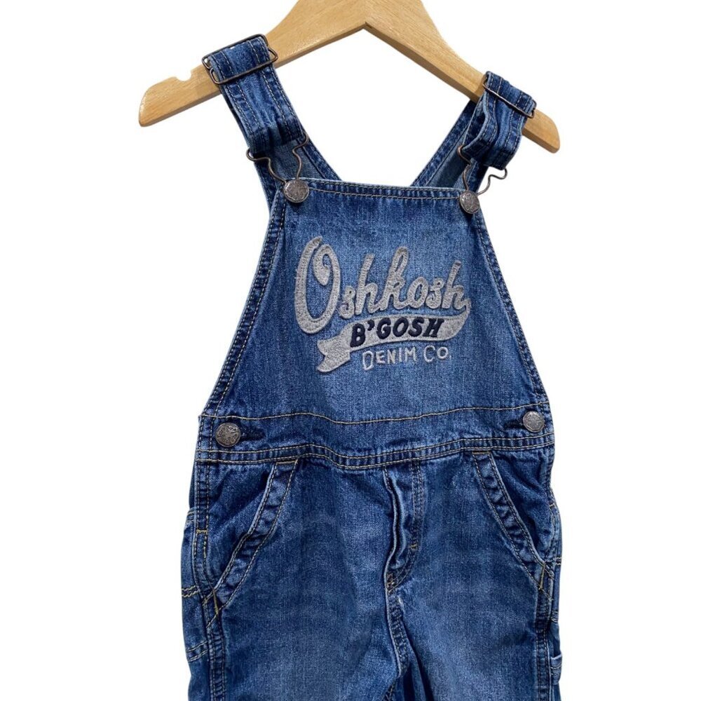 Oshkosh B'Gosh Denim Vestbak Overalls Size 3T Spellout Blue Jean Great pre-owned